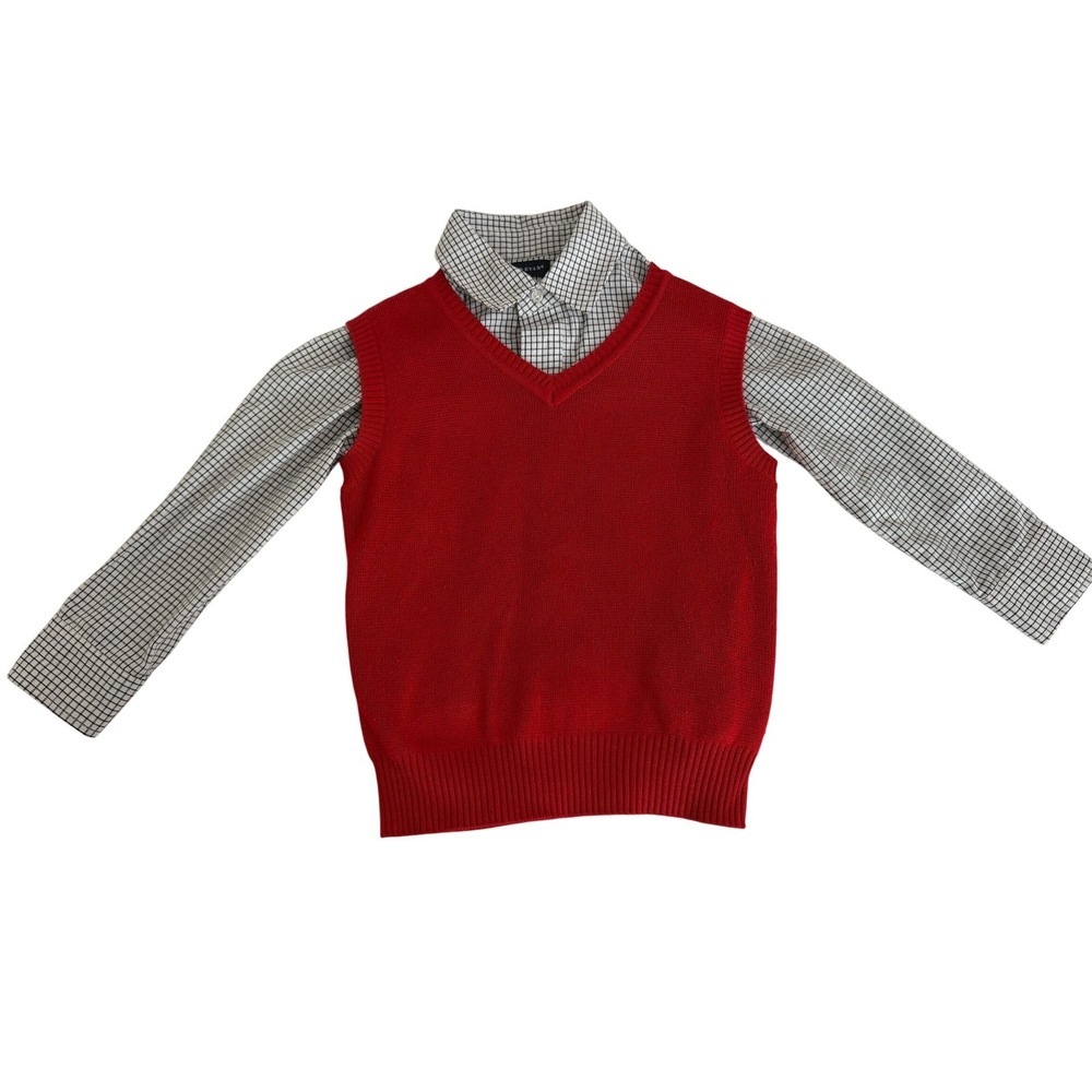 Andy & Evan Boys Red Sweater Vest and Grid Check Button Down Shirt Set 4T